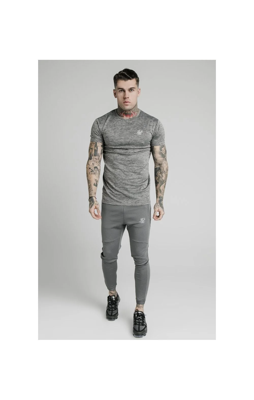 SikSilk Active Straight Hem Gym Tee - Grey Marl - Image 3