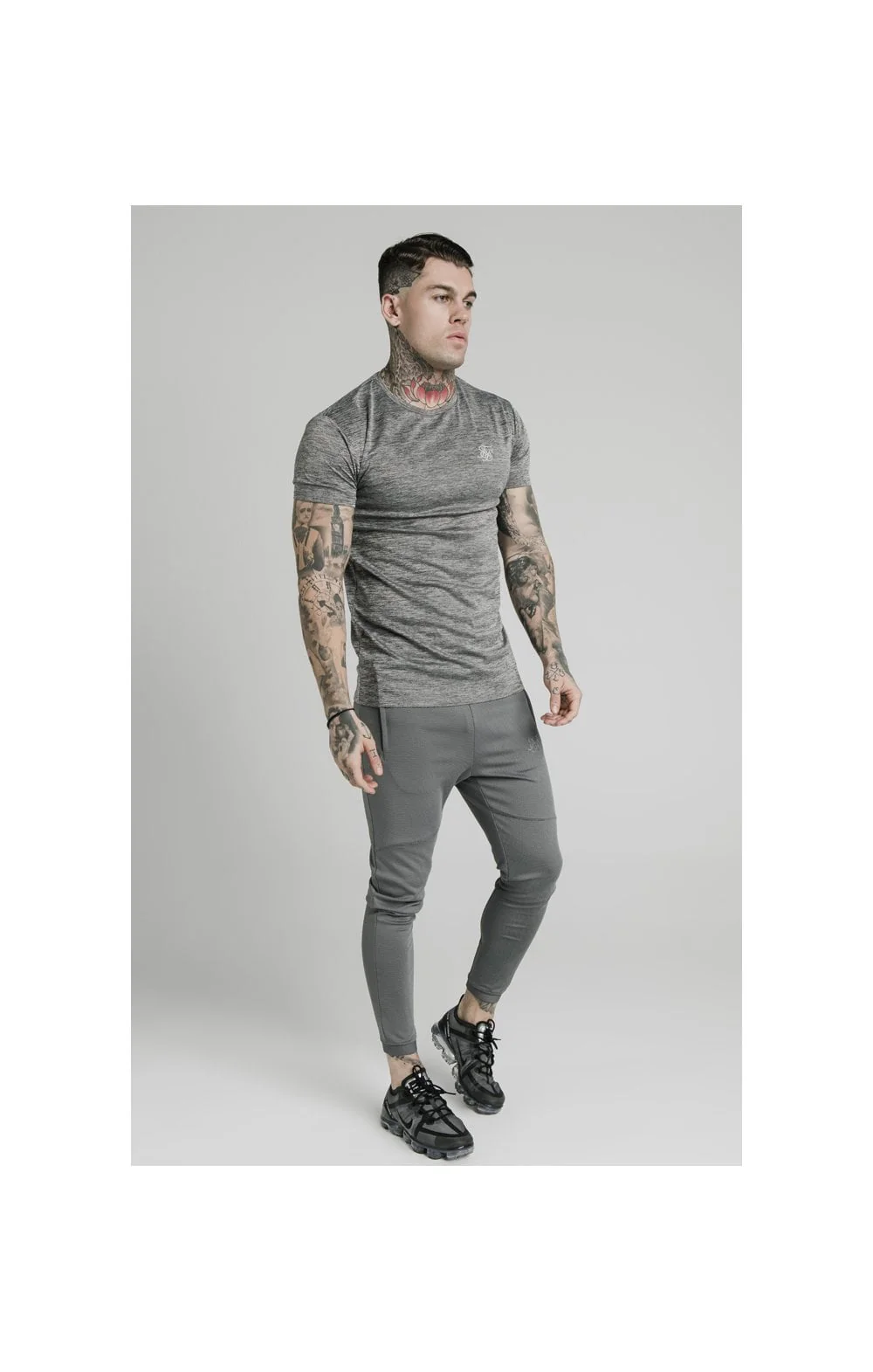 SikSilk Active Straight Hem Gym Tee - Grey Marl - Image 4