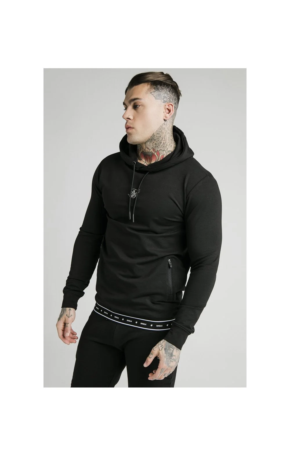 SikSilk Active Tape Hem Overhead Hoodie - Black
