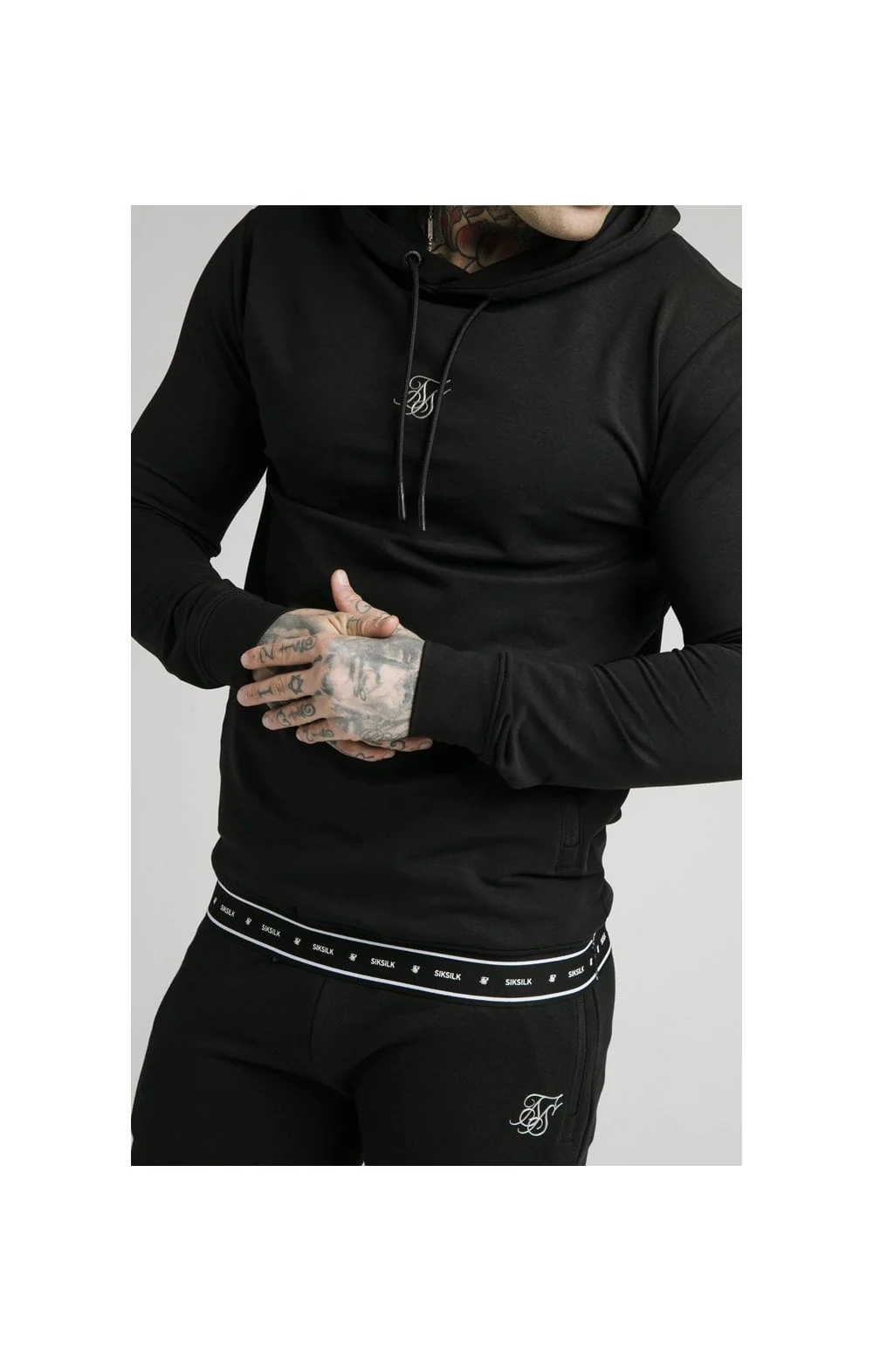 SikSilk Active Tape Hem Overhead Hoodie - Black - Image 2