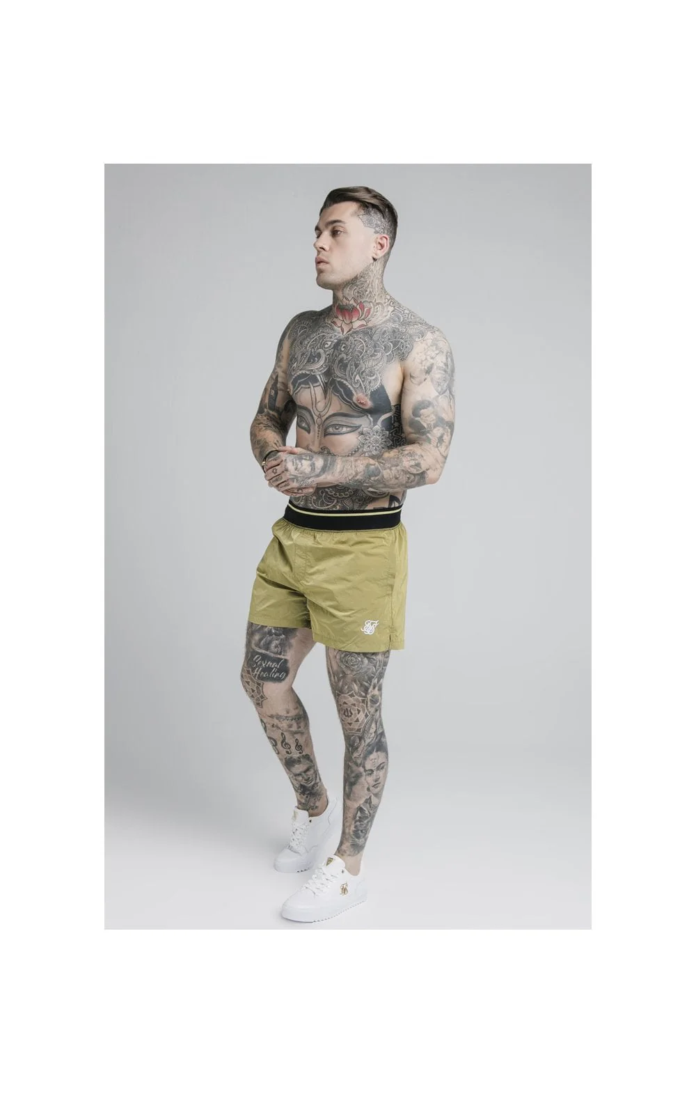 SikSilk Adapt Crushed Nylon Swim Shorts - Khaki - Image 3