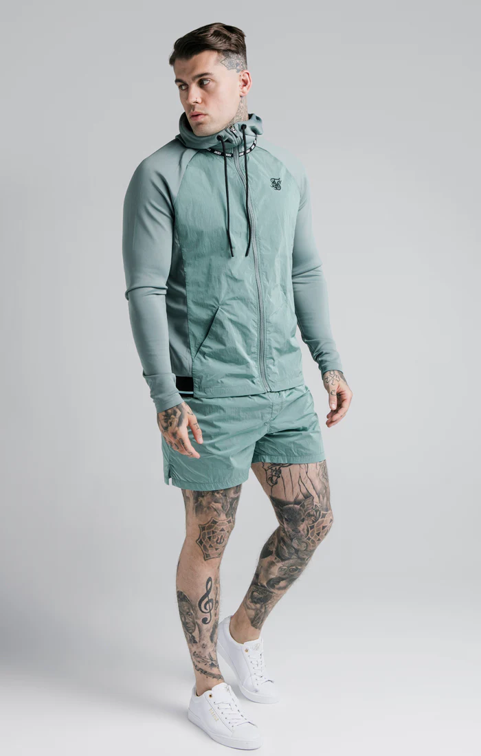 SikSilk Adapt Crushed Nylon Zip Through Hoodie - Pacific - Image 4