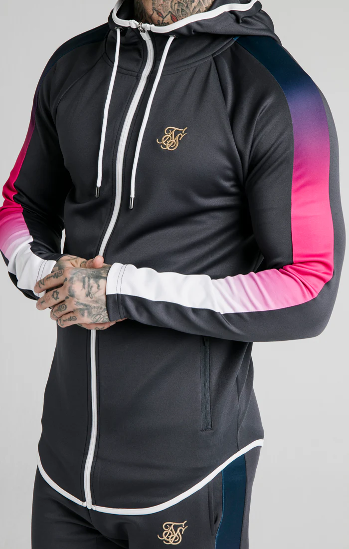 Grey Contrast Sleeve Zip-Thru Hoodie - Image 2