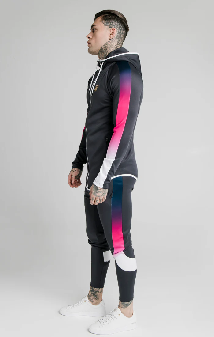 Grey Contrast Sleeve Zip-Thru Hoodie - Image 4