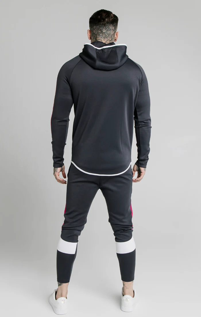 Grey Contrast Sleeve Zip-Thru Hoodie - Image 5