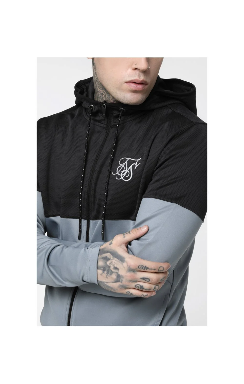 SikSilk Agility Cut & Sew Zip Through Hoodie - Dark Grey & Ice Grey - Image 2