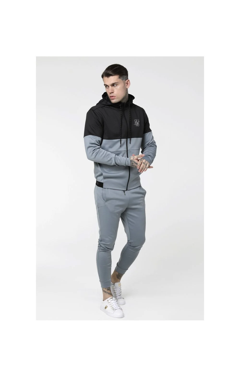 SikSilk Agility Cut & Sew Zip Through Hoodie - Dark Grey & Ice Grey - Image 4