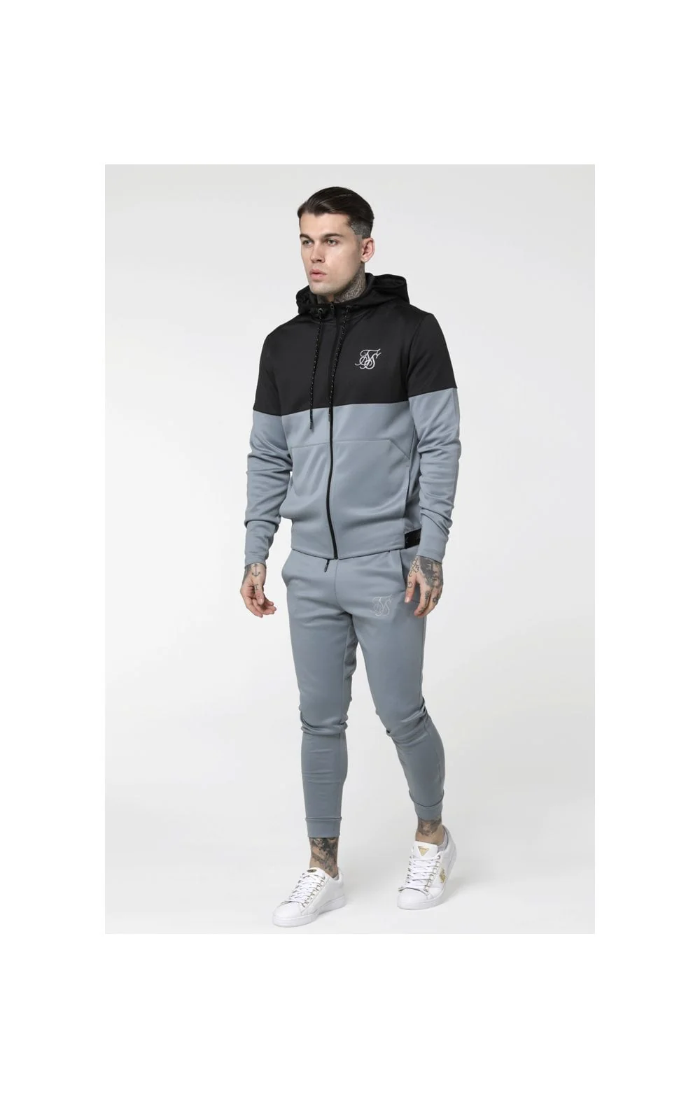 SikSilk Agility Cut & Sew Zip Through Hoodie - Dark Grey & Ice Grey - Image 5