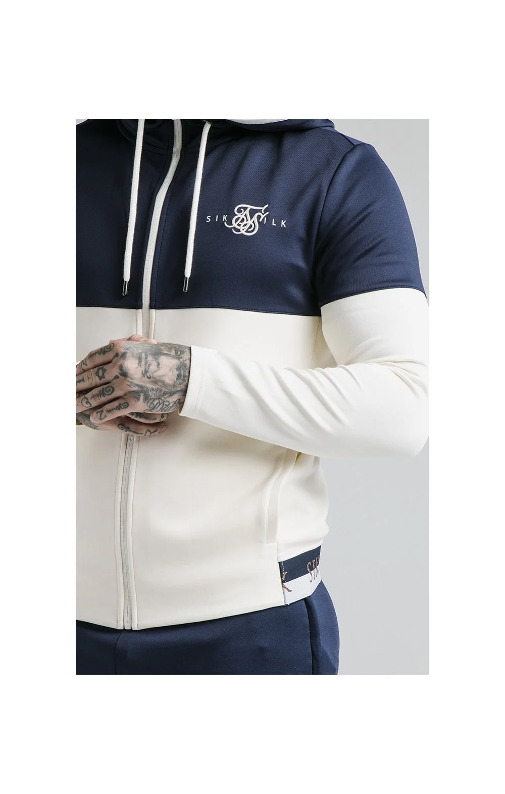 SikSilk Agility Deluxe Zip Through Hoodie - Navy & Off White - Image 2