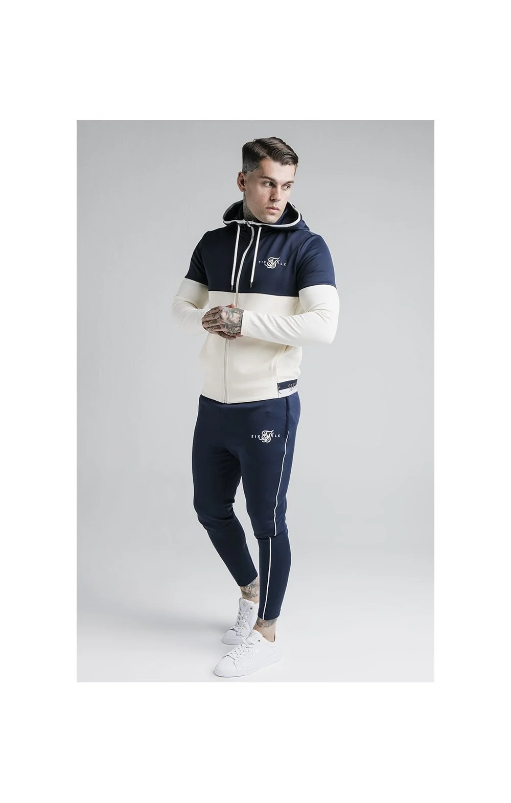 SikSilk Agility Deluxe Zip Through Hoodie - Navy & Off White - Image 5