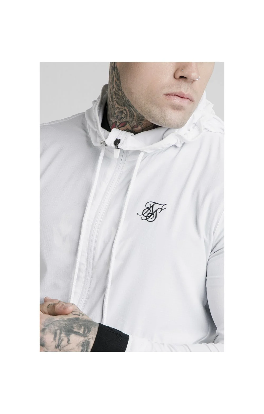 SikSilk Agility Poly Rib Zip Through Hoodie - White - Image 2