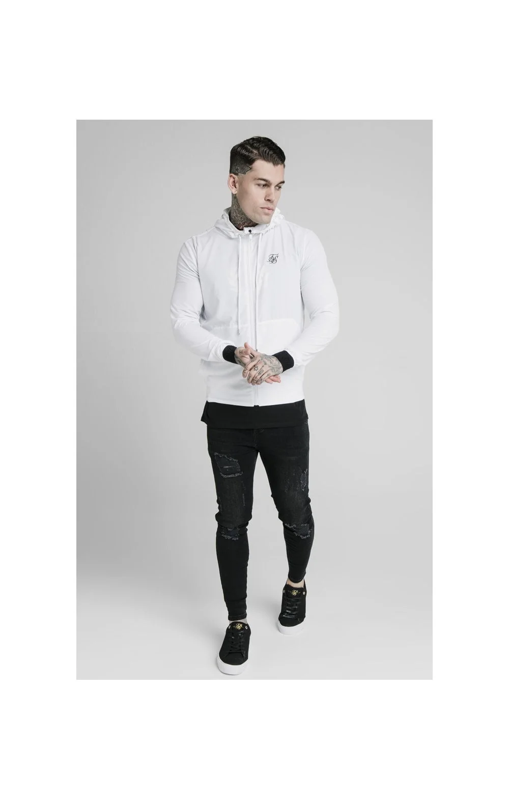 SikSilk Agility Poly Rib Zip Through Hoodie - White - Image 4