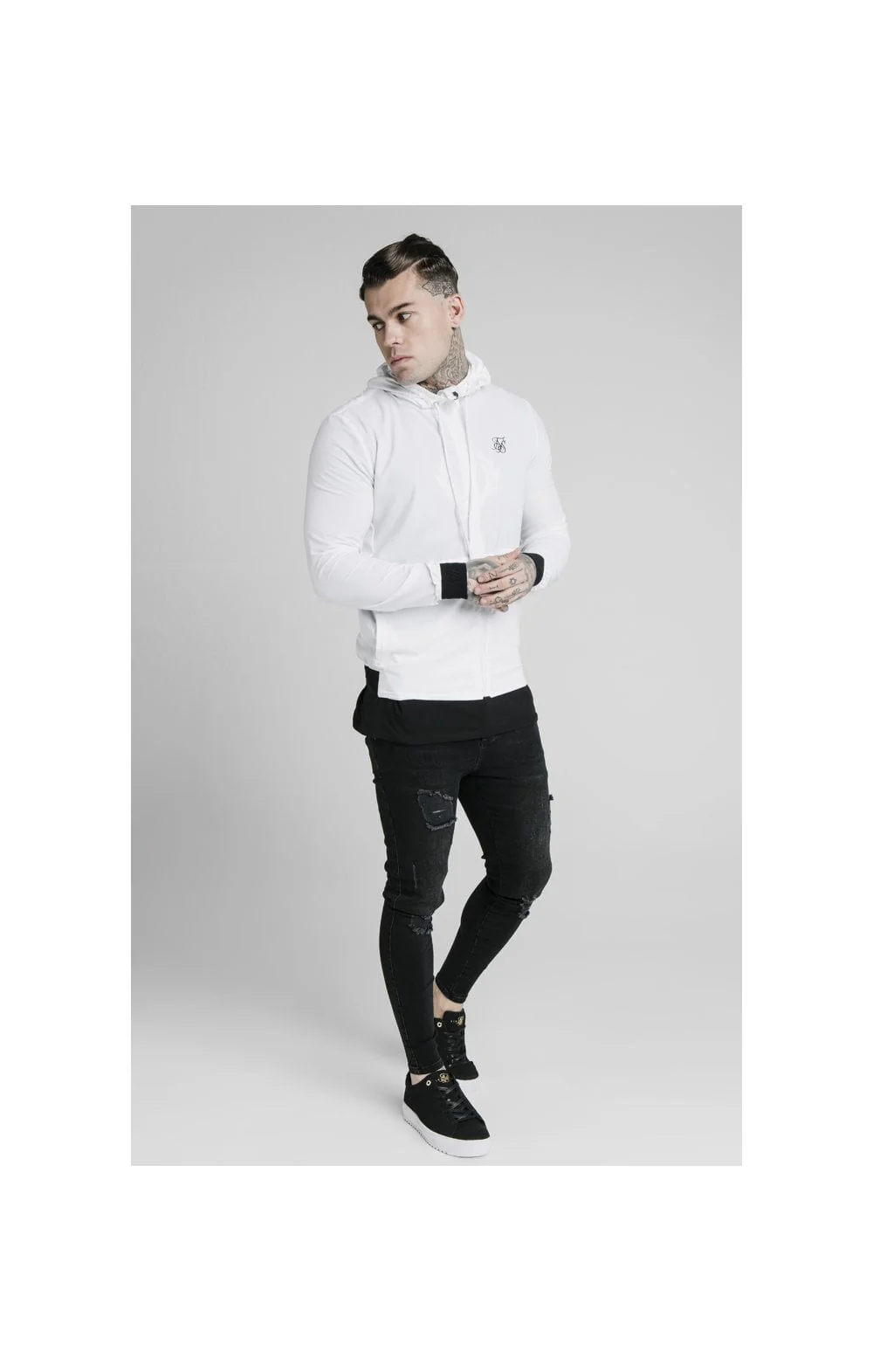 SikSilk Agility Poly Rib Zip Through Hoodie - White - Image 5