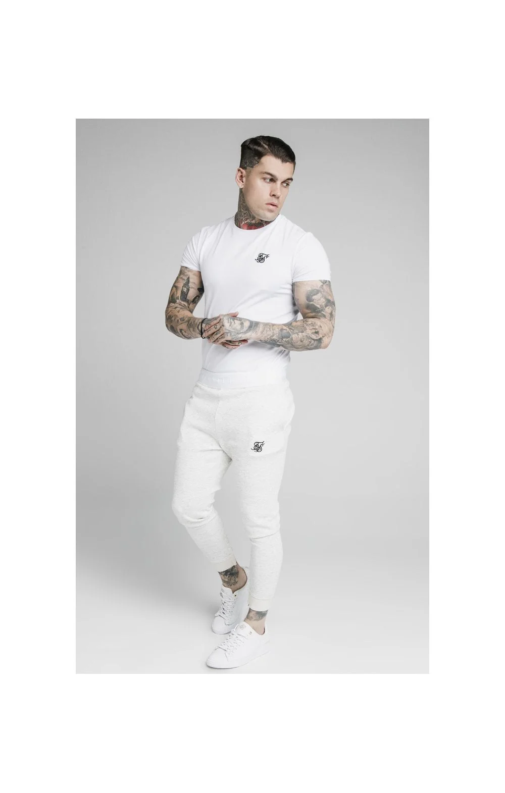 SikSilk Agility Textured Tape Track Pants - Snow Marl - Image 3