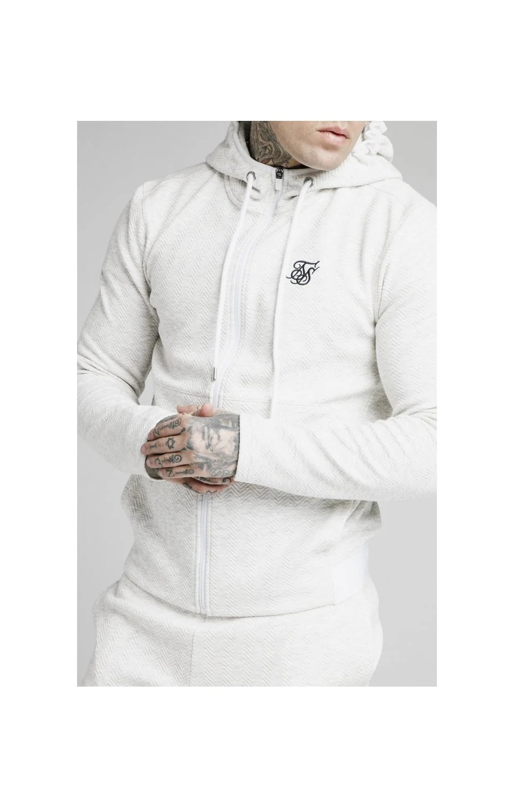 SikSilk Agility Textured Zip Through Hoodie - Snow Marl