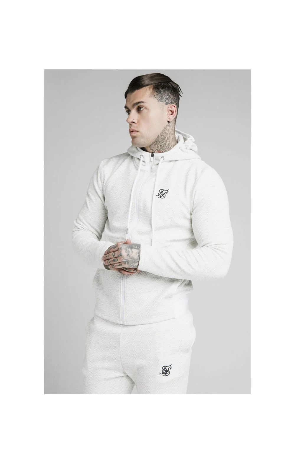 SikSilk Agility Textured Zip Through Hoodie - Snow Marl - Image 2
