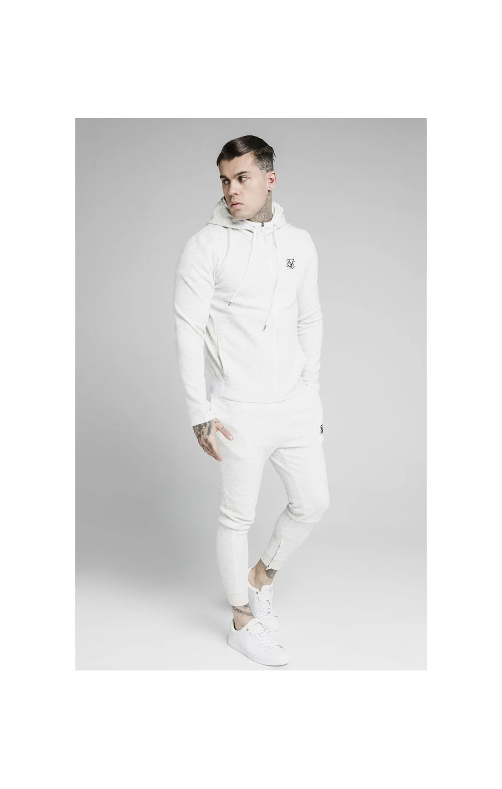 SikSilk Agility Textured Zip Through Hoodie - Snow Marl - Image 3