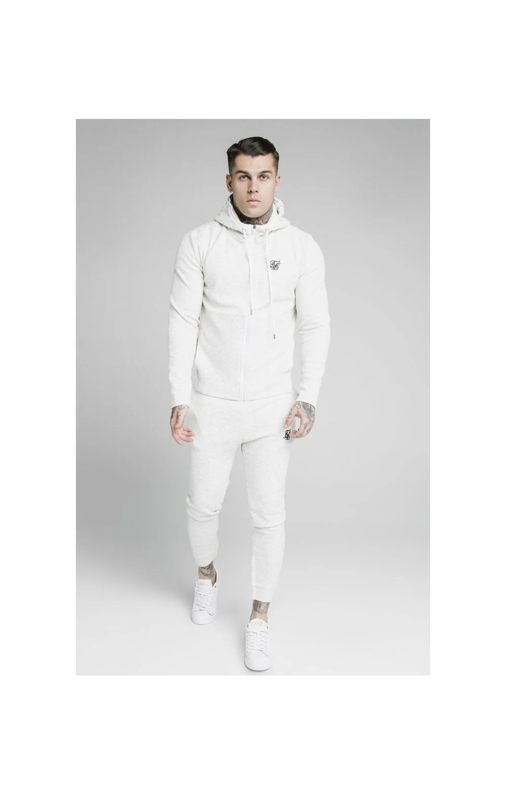 SikSilk Agility Textured Zip Through Hoodie - Snow Marl - Image 4