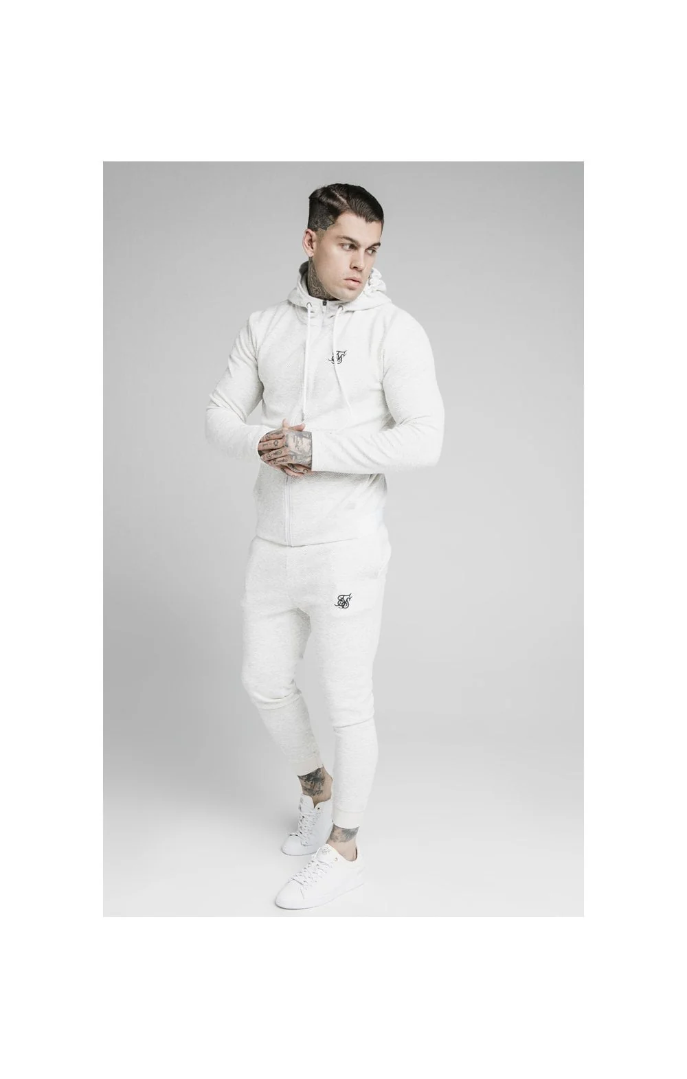 SikSilk Agility Textured Zip Through Hoodie - Snow Marl - Image 5