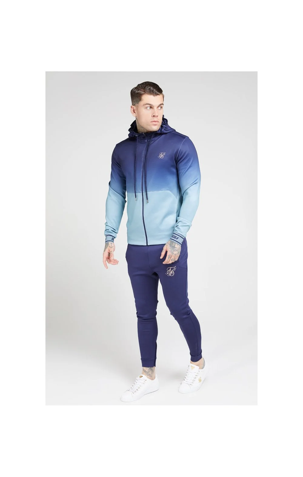SikSilk Agility Zip Through Hoodie - Urban Blue & Grey - Image 3