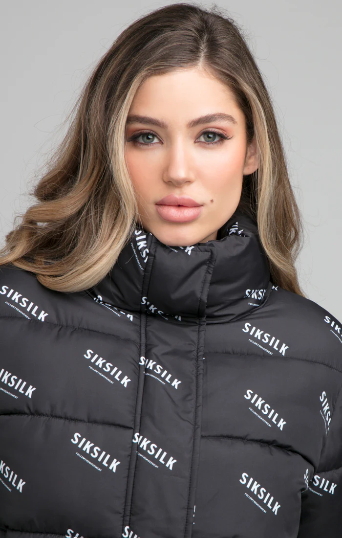 SikSilk All Over Print Padded Jacket - Black - Image 2