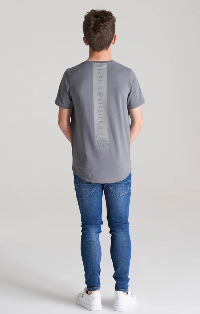 Boys Grey Back Print Scoop Hem T-Shirt - Image 7