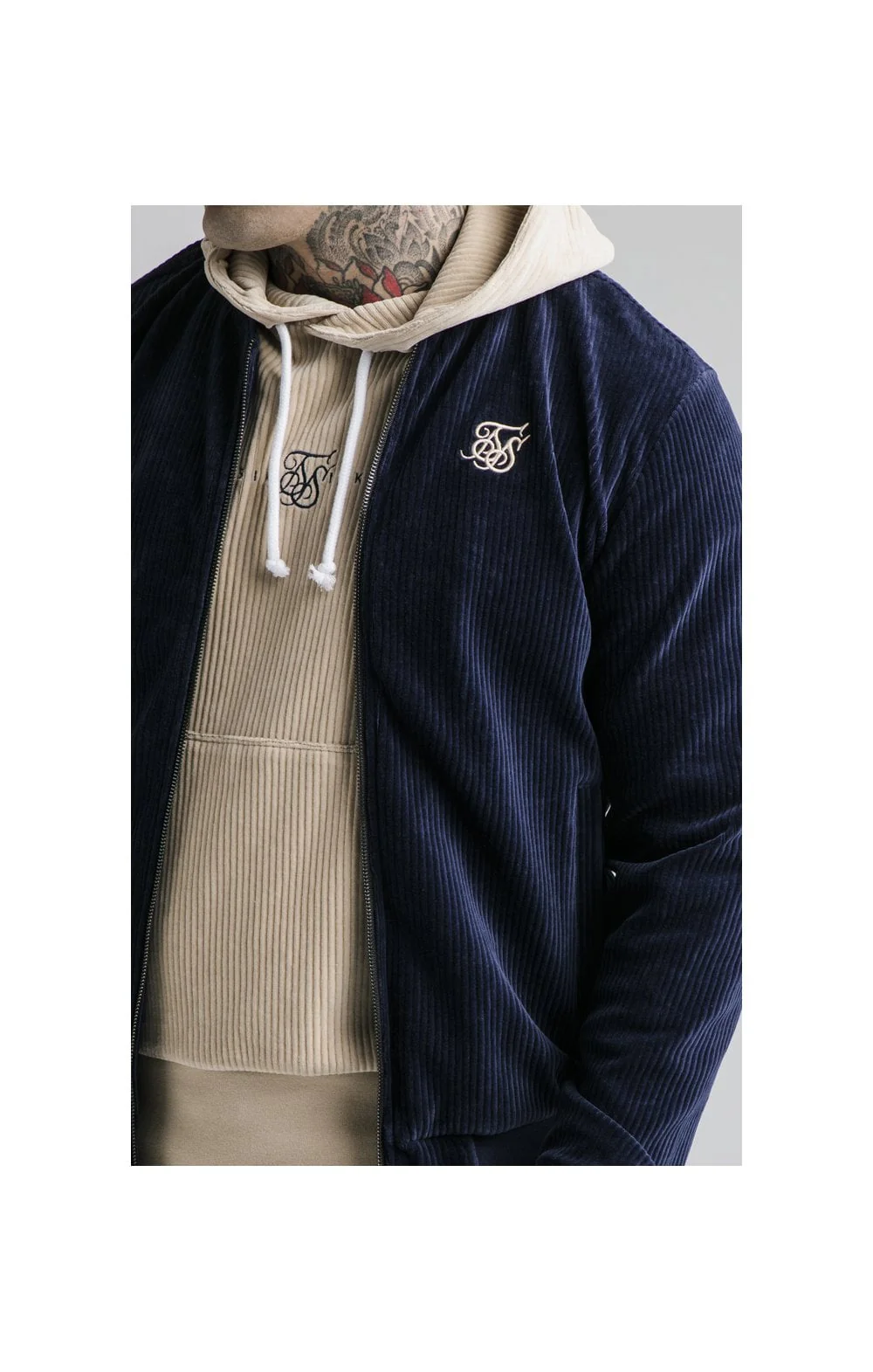 SikSilk Allure Corduroy Bomber - Navy - Image 2