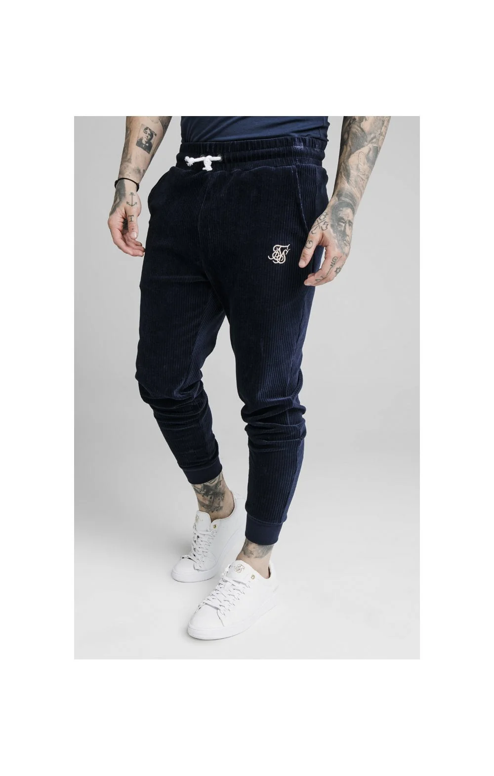 SikSilk Allure Corduroy Cuffed Pants – Navy