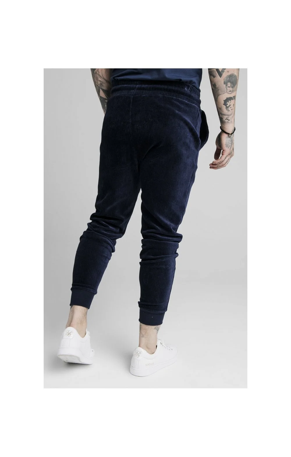SikSilk Allure Corduroy Cuffed Pants – Navy - Image 2