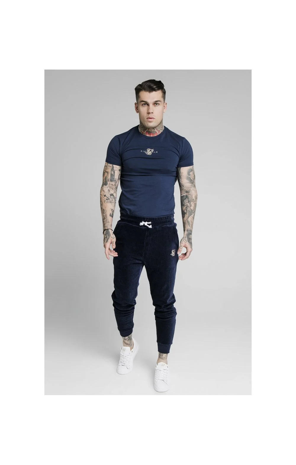 SikSilk Allure Corduroy Cuffed Pants – Navy - Image 6