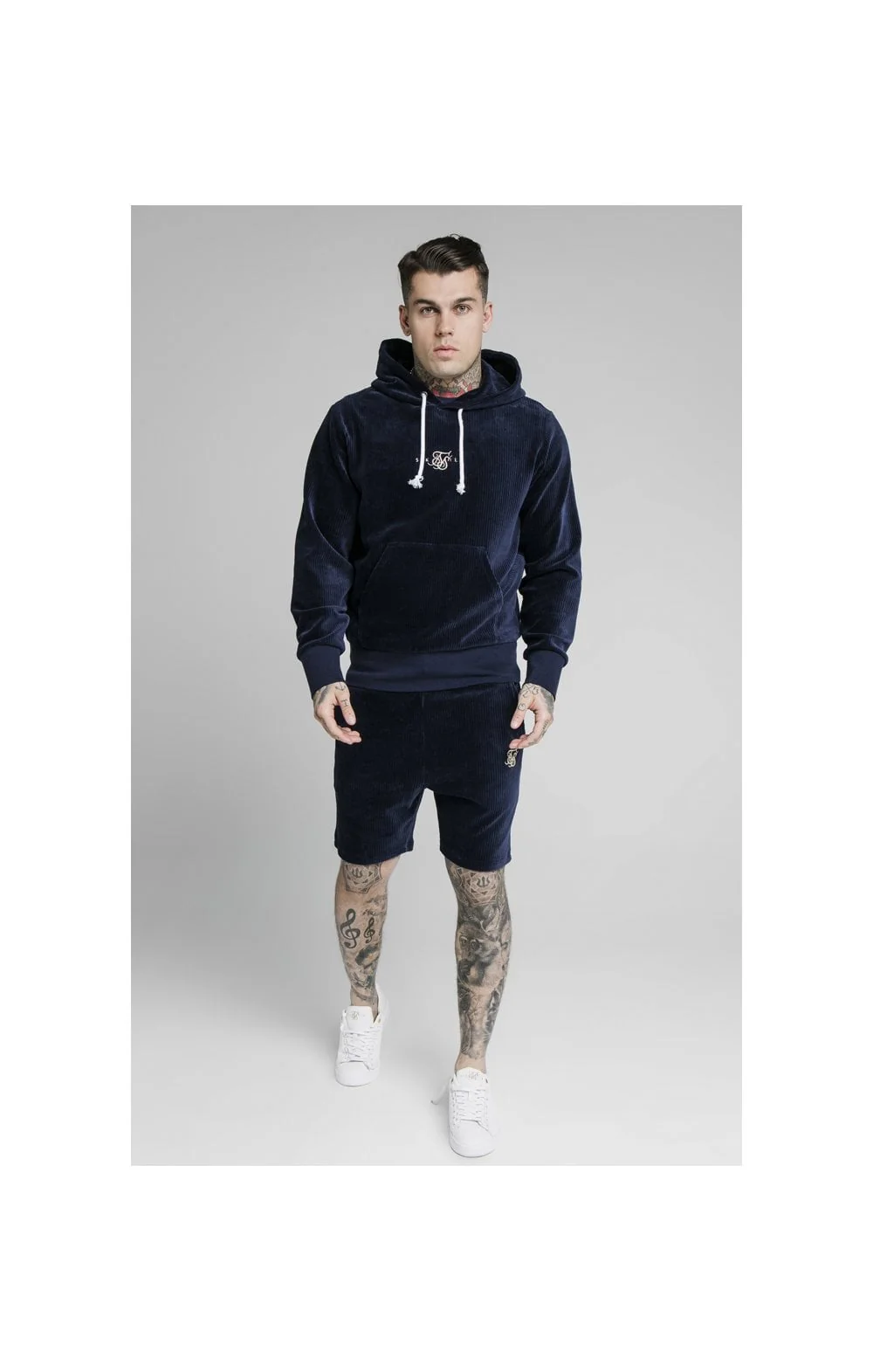SikSilk Allure Corduroy Shorts - Navy - Image 4