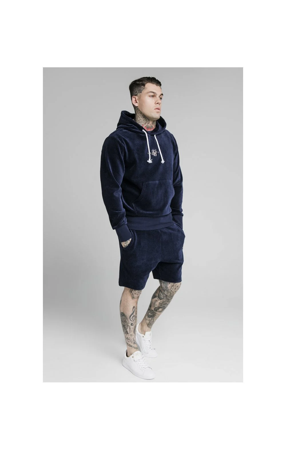 SikSilk Allure Corduroy Shorts - Navy - Image 6
