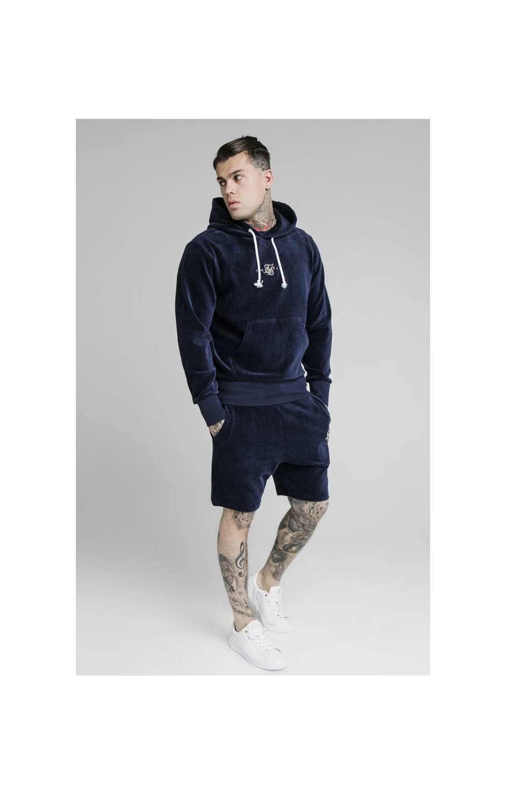 SikSilk Allure Corduroy Shorts - Navy - Image 7