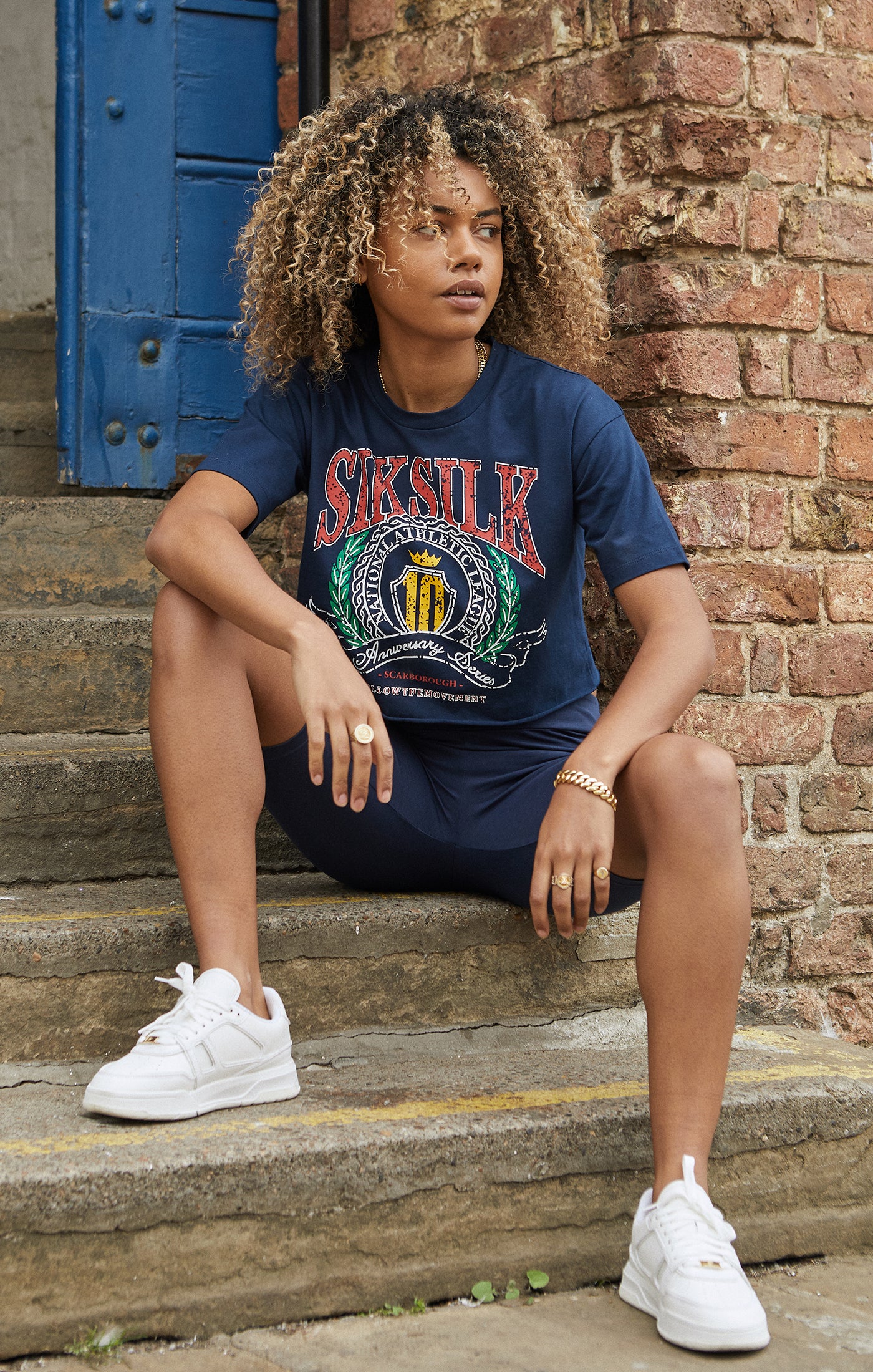 Navy Crop Varsity T-Shirt
