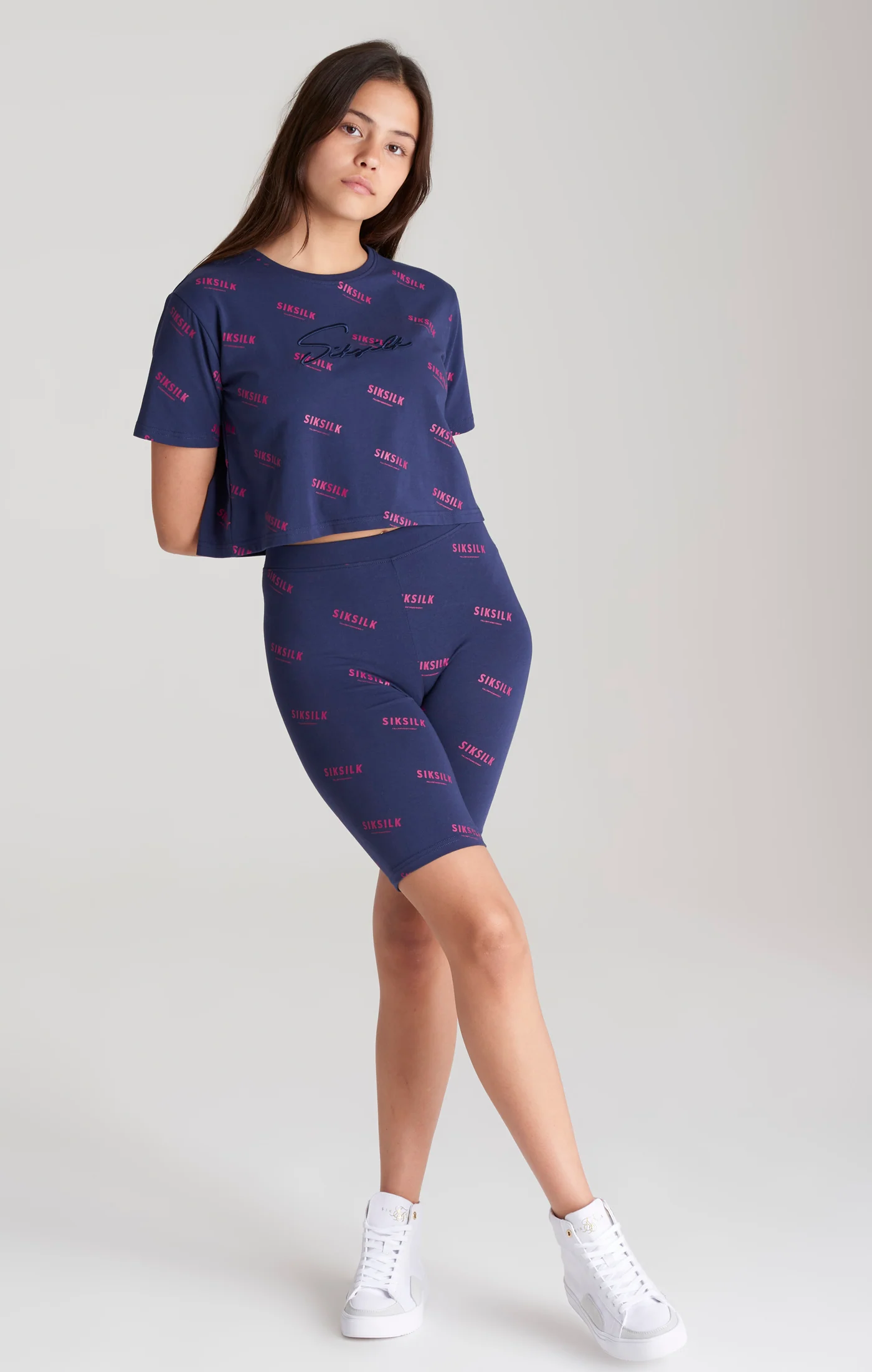 Girls Navy Printed Cycle Short - Image 3