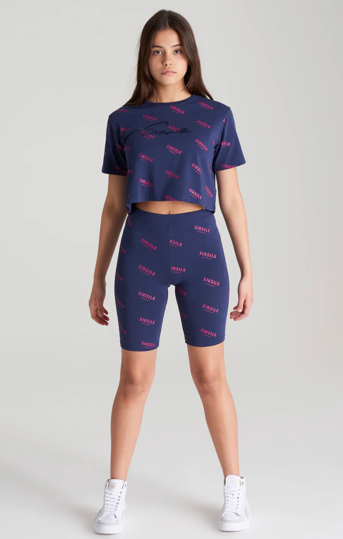 Girls Navy Printed Cycle Short - Image 4