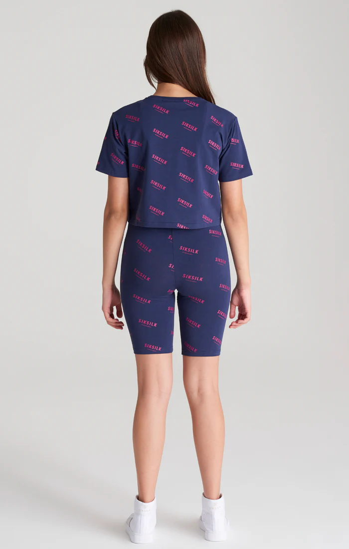 Girls Navy Printed Cycle Short - Image 5