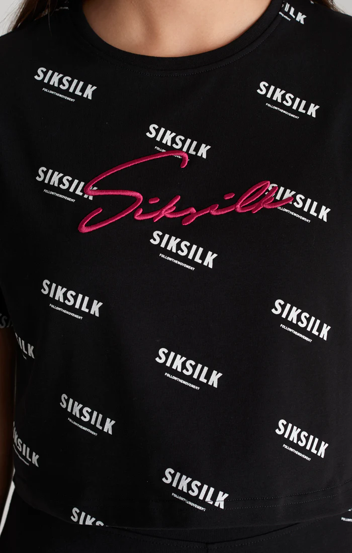 Girls Black Signature Cropped T-Shirt - Image 3