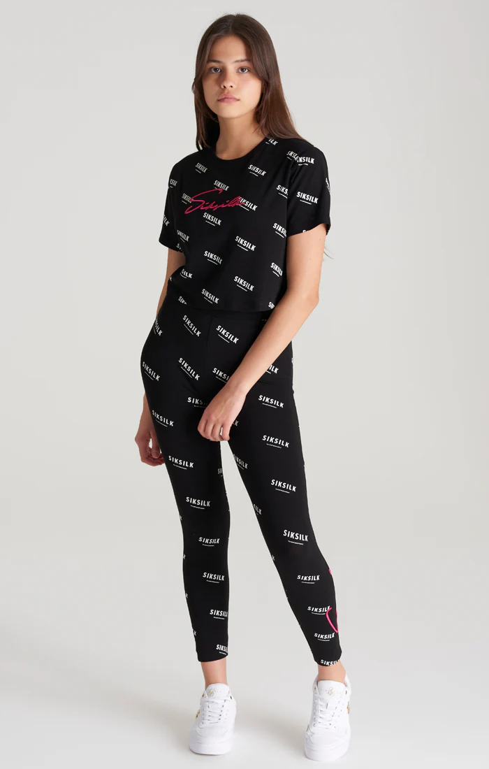 Girls Black Signature Cropped T-Shirt - Image 4
