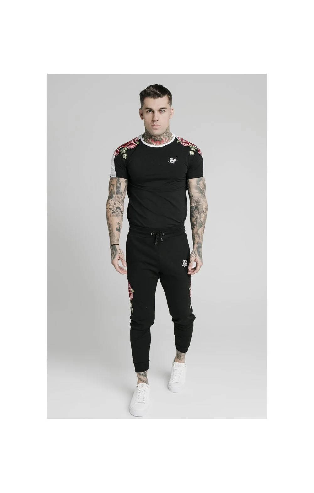 SikSilk Applique Panelled Fitted Joggers - Black - Image 3
