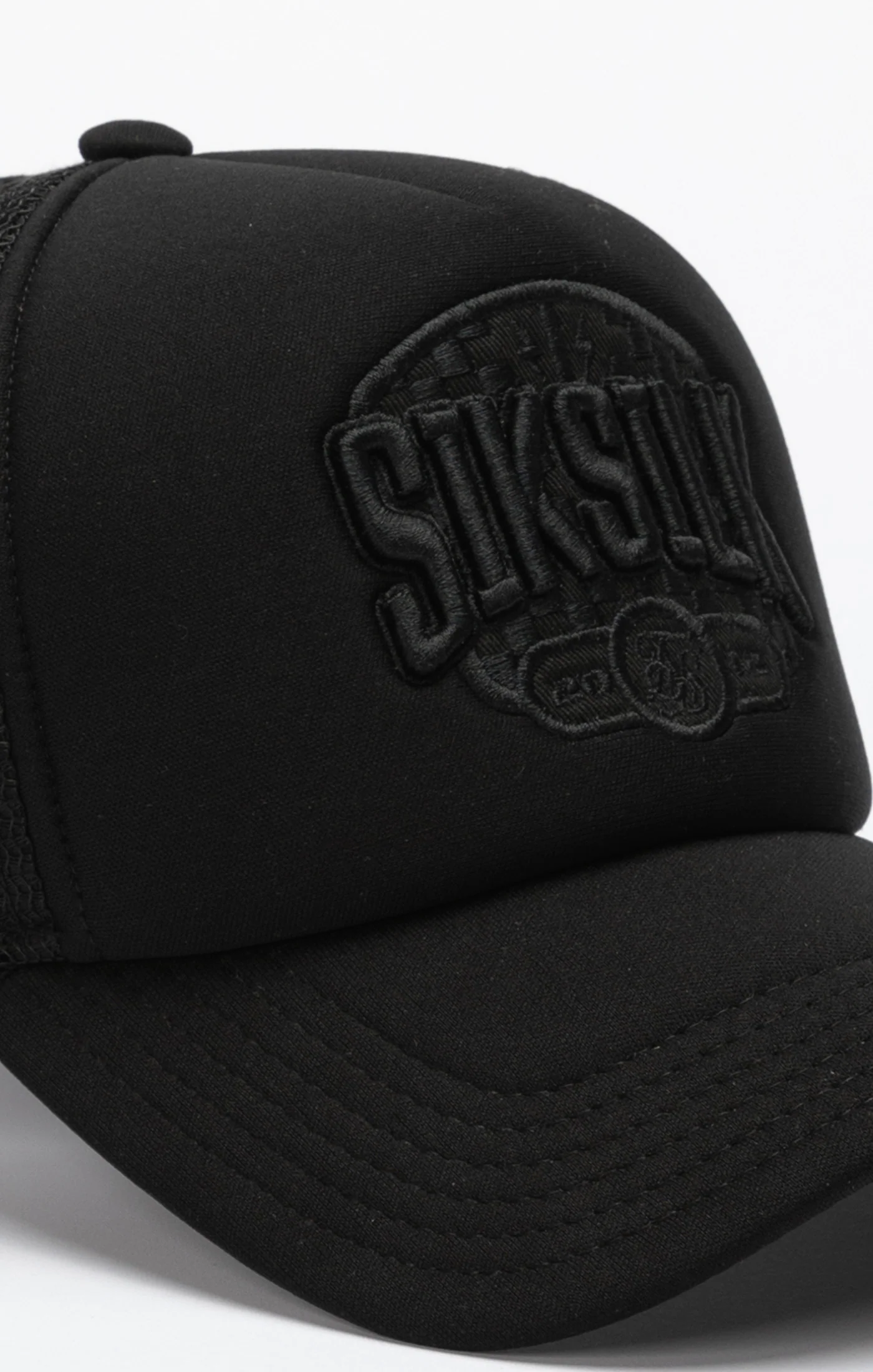 Black Applique Patch Foam Mesh Trucker Cap - Image 2