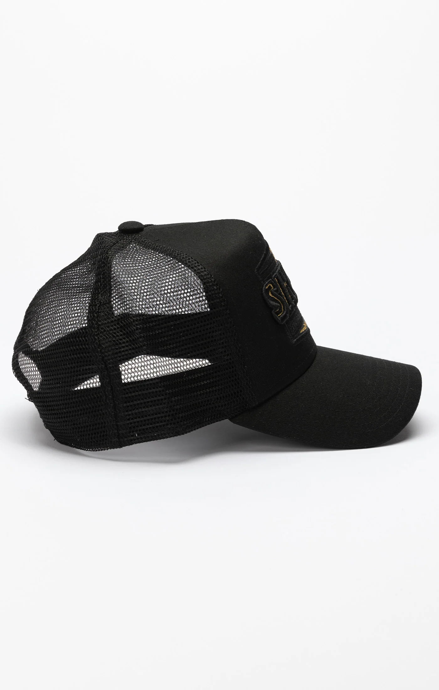 Black Applique Patch Mesh Trucker Cap - Image 3