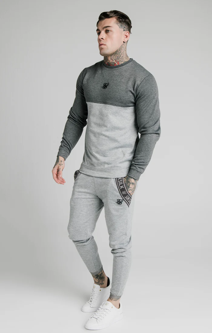SikSilk Arc Tech Fade Crew Sweat - Grey Marl