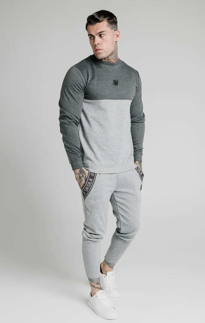 SikSilk Arc Tech Fade Crew Sweat - Grey Marl - Image 2