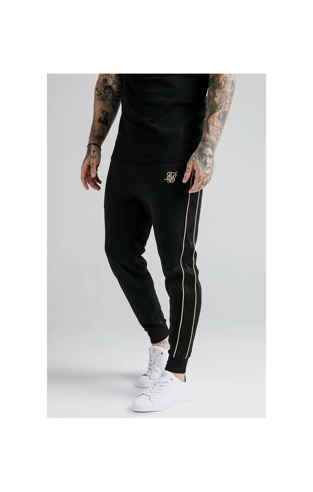 SikSilk Astro Cuffed Track Pants - Black & Gold