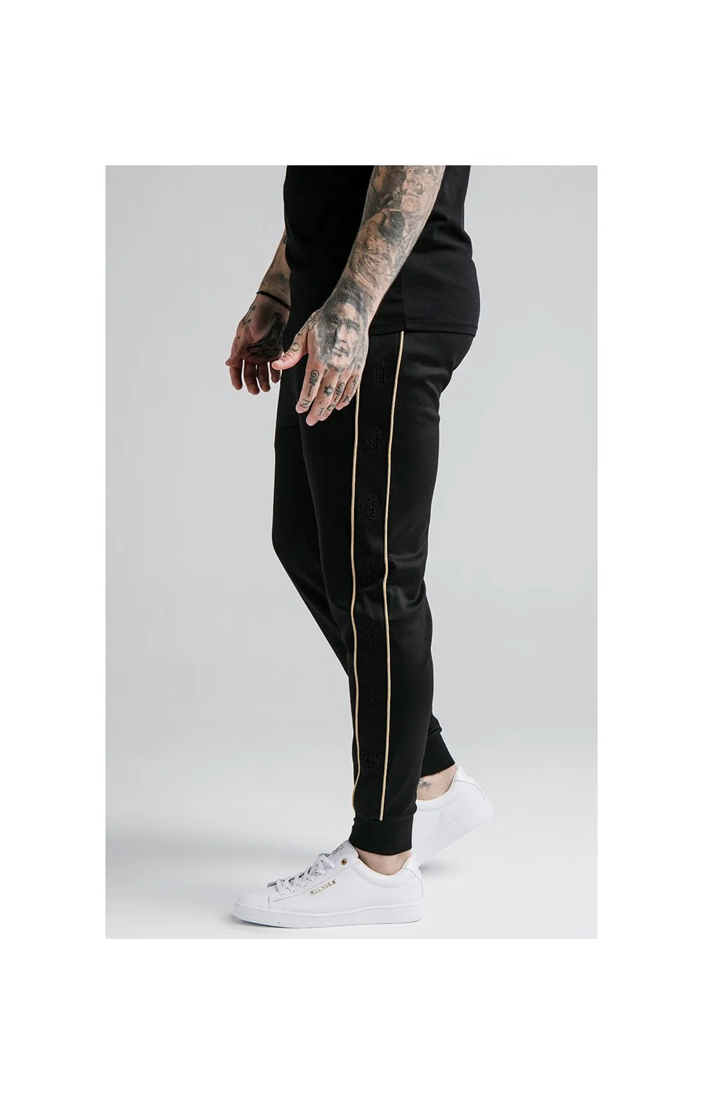 SikSilk Astro Cuffed Track Pants - Black & Gold - Image 2
