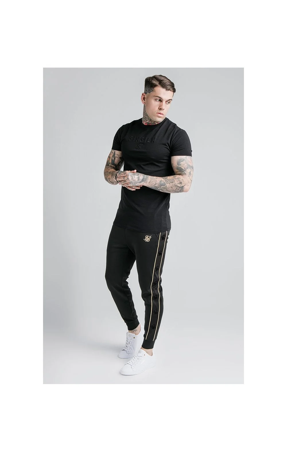 SikSilk Astro Cuffed Track Pants - Black & Gold - Image 4