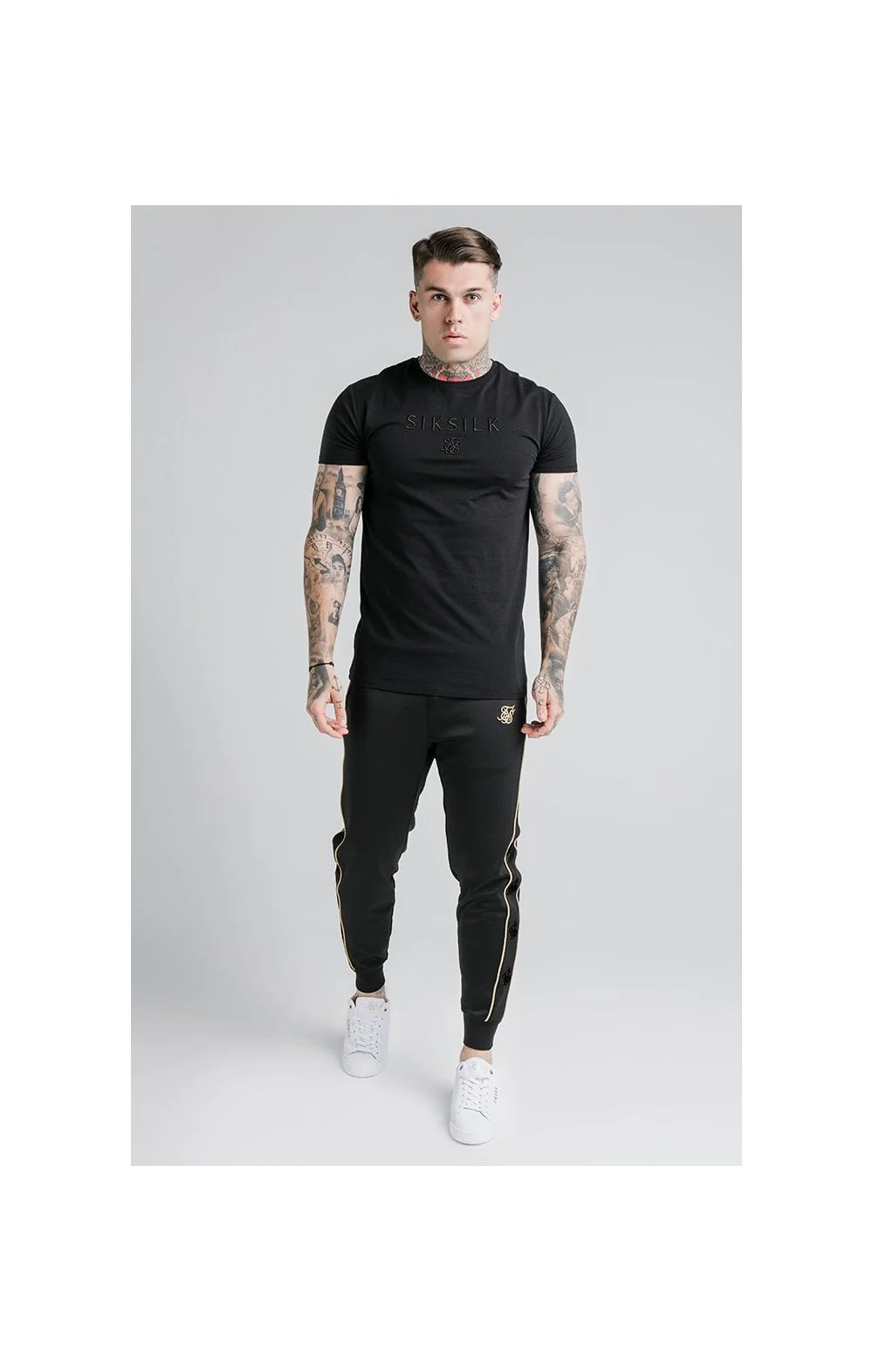 SikSilk Astro Cuffed Track Pants - Black & Gold - Image 6