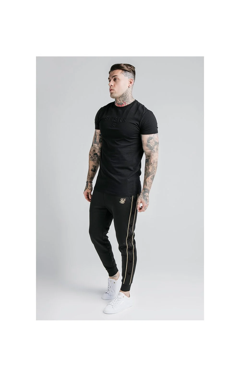 SikSilk Astro Cuffed Track Pants - Black & Gold - Image 7