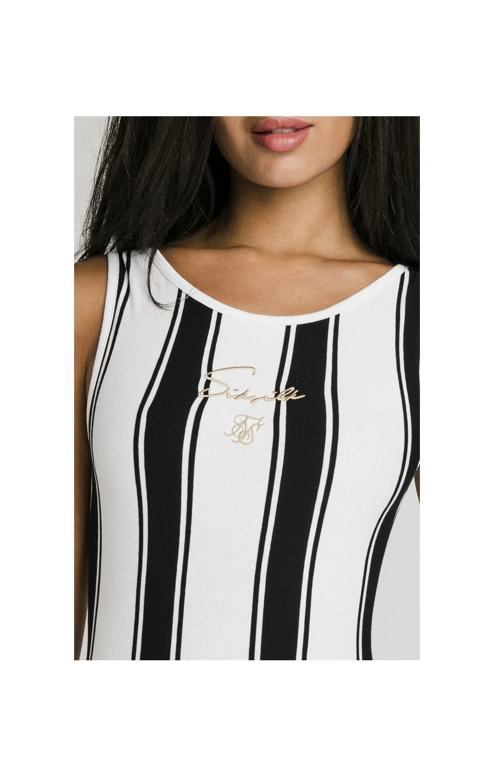 SikSilk Athena Stripe Bodysuit - Black & White - Image 2